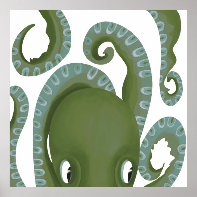 Póster Octopus verde lindo Peek-A-Boo (Frente)