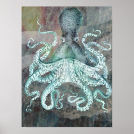 Póster Octopus vintage nautical