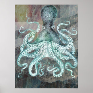 Póster Octopus vintage nautical
