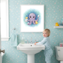 Póster Octopus Wash Station Kids Bathroom Wall Art