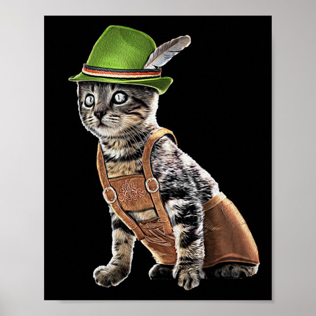 Póster Octubre Fiesta Cat Bavarian Lederhosen Costume Alp (Frente)