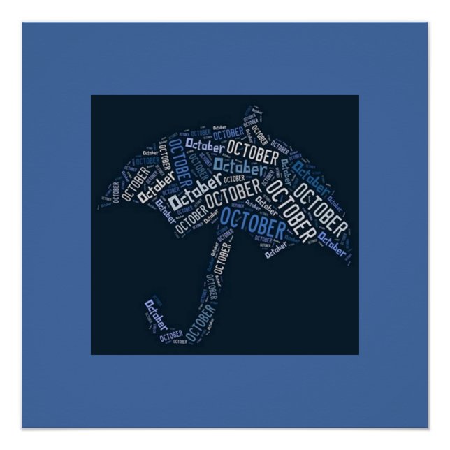 Póster Octubre Rain Umbrella Typography Blue (Anverso)