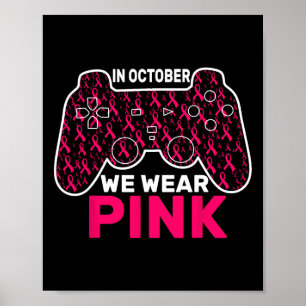 Póster Octubre Se Usa Cáncer De Mama Rosado Jugando A Los