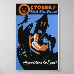 Póster Octubre un buen momento para leer cartel vintage d
