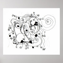 Póster Oculto en el jardín. - Dibujo a tinta