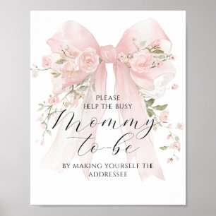 Póster Ocupado Mamá Dirección Floral Bow Chica Baby Showe