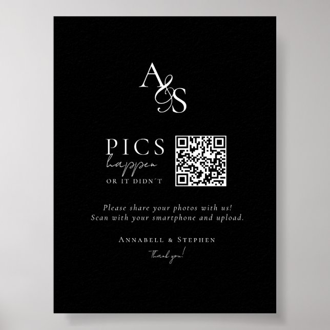 Póster ¡Ocurren fotos! Foto, QR-Code, Boda (Frente)