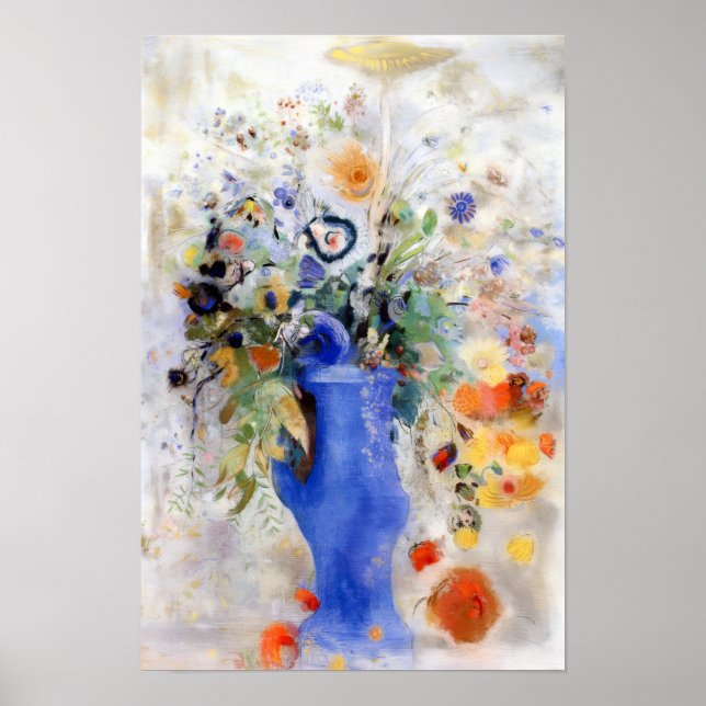 Póster Odilon Redon - Gran ramo en jarrón azul pastel (Frente)