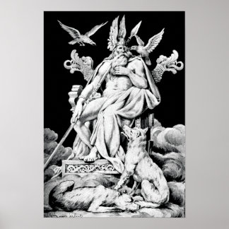 Póster Odin, Dios de la mitología nórdica, ilustracion vi