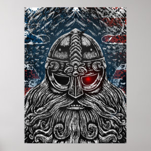 Póster Odin ravens and swords Viking Mythology USA flag