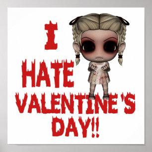 Póster odio al día de San Valentín emo punk chica