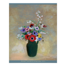 Póster Odlion Redon Gran jarrón verde con flores mezclada