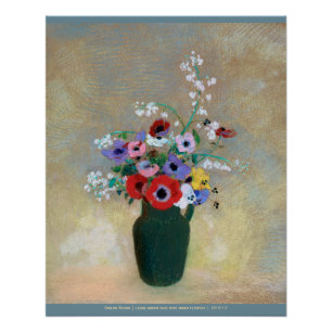 Póster Odlion Redon Gran jarrón verde con flores mezclada