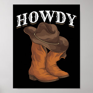 Póster Oeste de Cowboy Boots Boots Cowboy Gorra Howdy Cow