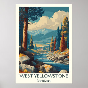 Póster Oeste de Yellowstone MT Vintage Winter Ski Art