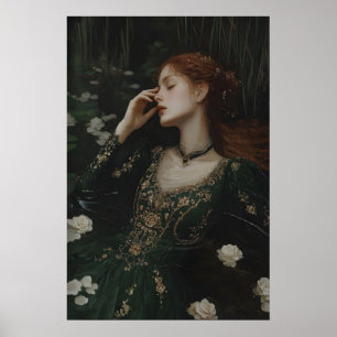Póster Ofelia Mujer Victoriana en Agua Imprimible Oscuro