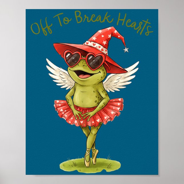Póster Off To Break Hearts Funny Frog Valentines Women Gi (Frente)