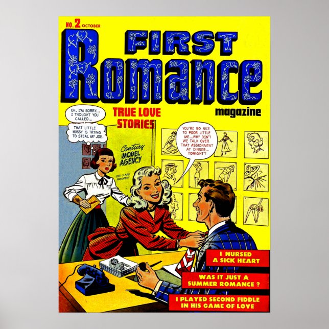 Póster Office Romance Lady En Comics Rojo Vintage (Frente)