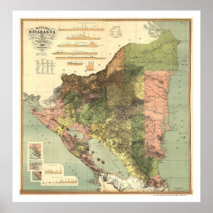 Póster Official Map of Nicaragua 1898