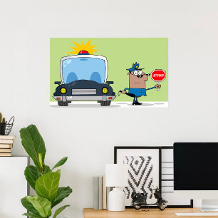 Póster Oficial de policía de dibujos animados sosteniendo