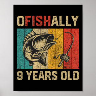 Póster Oficialmente 9 Años Cumpleaños Divertido Pesca Pes