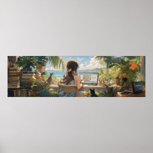 Póster Oficina animada junto al mar - Ultra ancha