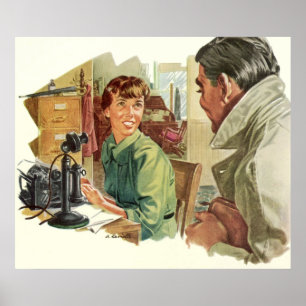 Póster Oficina empresarial vintage, jefe ejecutivo y secr