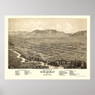 Póster Ogden, mapa panorámico de UT - 1875