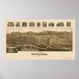 Póster Ogden, UT Mapa Panorámico - 1890