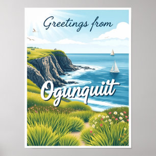Póster Ogunquit, Maine – Vistas del paseo marítimo vintag