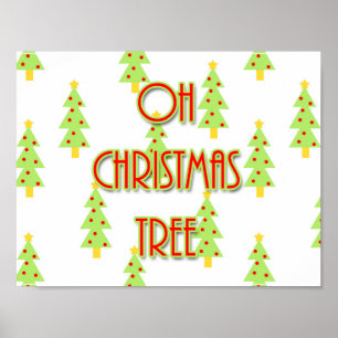 Póster oh árbol de navidad retro de diseño de mediados de