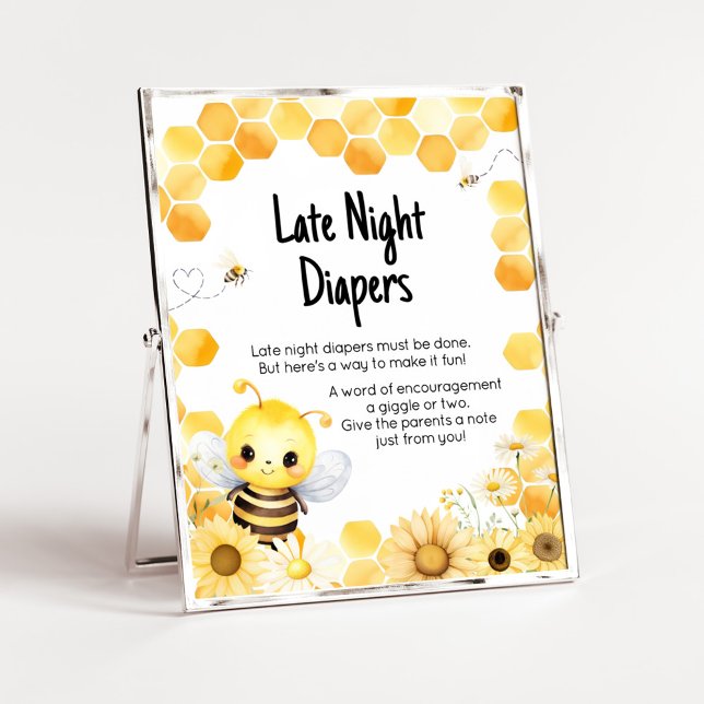 Póster Oh Babee Bee Baby Shower Late Night Diapers (Oh Babee Baby Shower Late Night Diapers Sign)