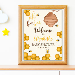 Póster Oh Babee, Cute Watercolor Bee Baby shower