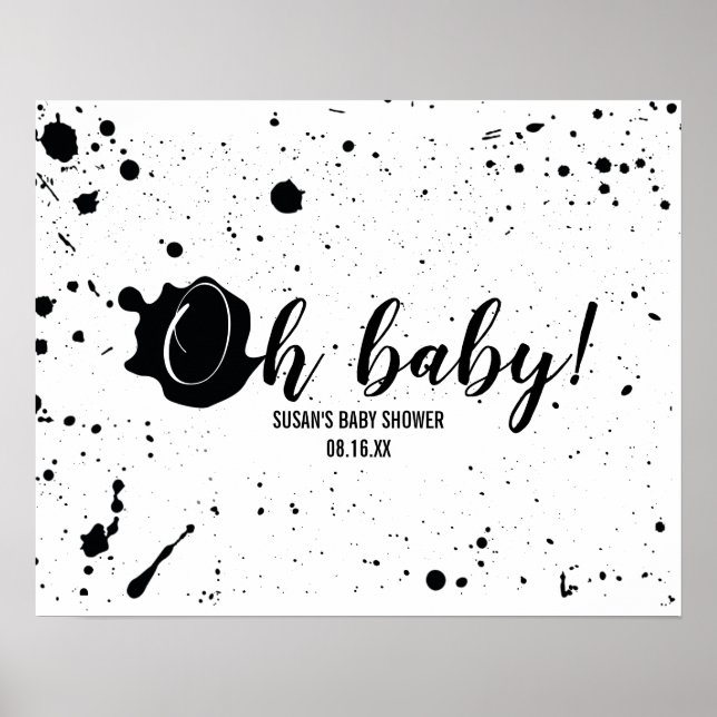 Póster Oh Baby Black + White Splatt Unisex Baby Shower (Frente)