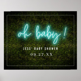 Póster Oh Baby Blue Neon Boxwood Baby Shower