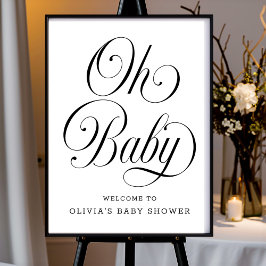 Póster Oh Baby Chic B&W Neutral Baby Shower Welcome Sign