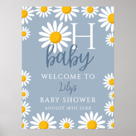 Póster Oh Baby Daisy Blue Baby Shower Welcome Sign