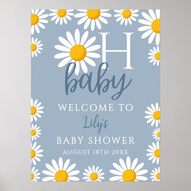 Póster Oh Baby Daisy Blue Baby Shower Welcome Sign (Frente)