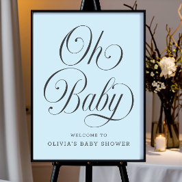 Póster Oh Baby Elegant Blue Boy Baby Shower Welcome Sign