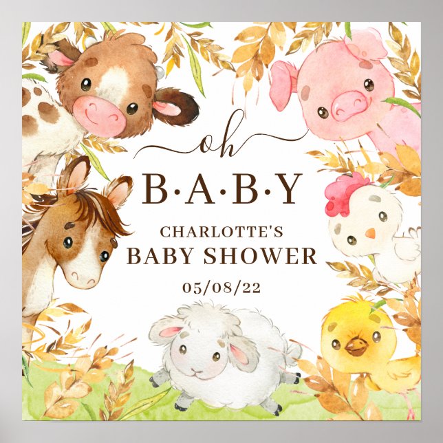 Póster Oh Baby Farm Animals Baby Shower Poster (Frente)