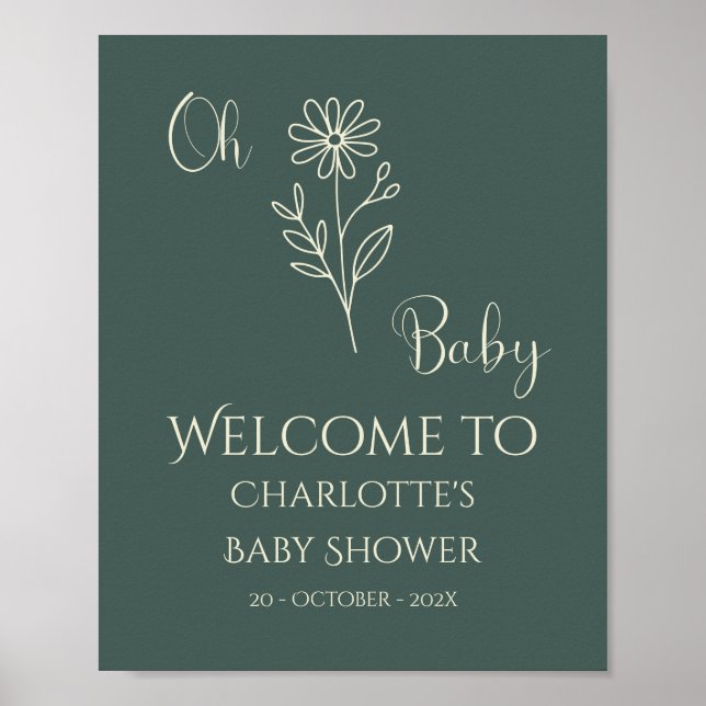 Póster Oh Baby Minimalist Wildflower Baby Shower Welcome (Frente)