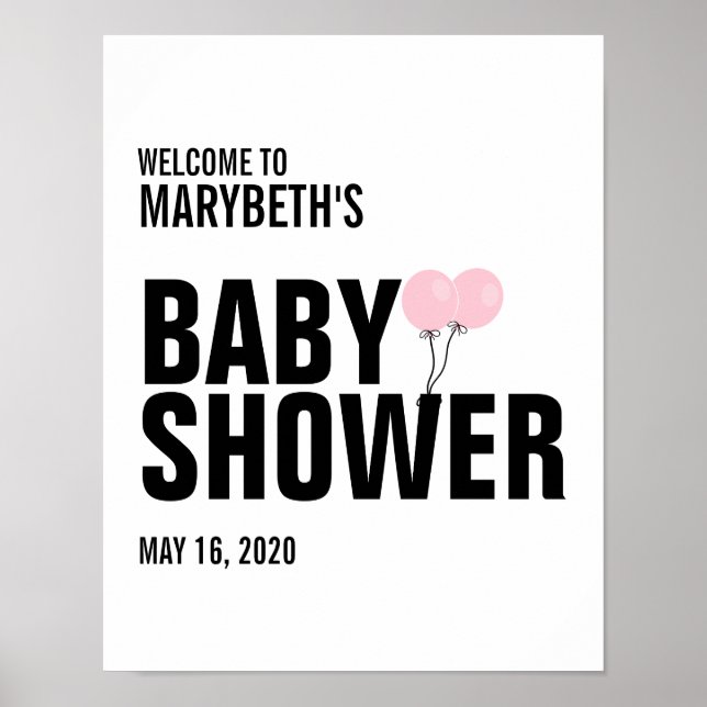 Póster Oh Baby Pink Balloon Baby Shower Welcome Sign (Frente)