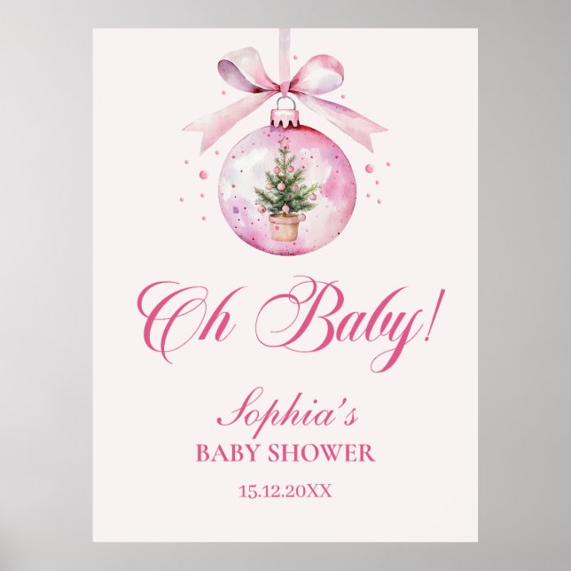 Póster Oh Baby Pink Christmas Ornament Baby Shower (Frente)