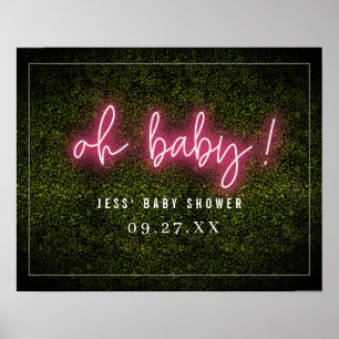 Póster Oh Baby Pink Neon Boxwood Baby Shower