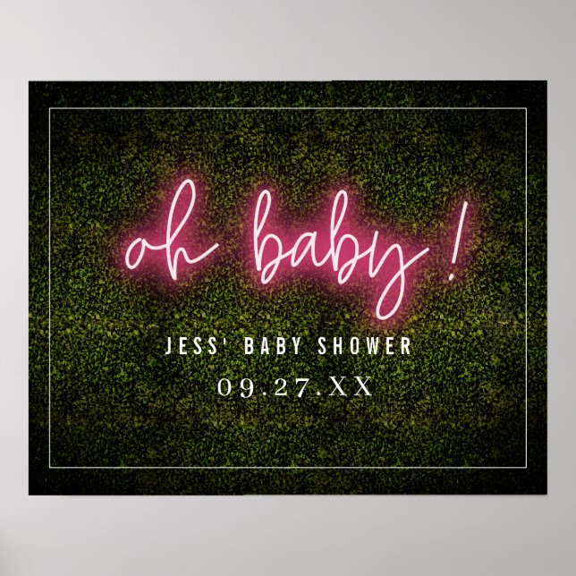 Póster Oh Baby Pink Neon Boxwood Baby Shower (Frente)