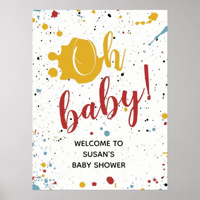 Póster Oh Baby Primario Paint Splatter Neutral Baby Showe (Frente)