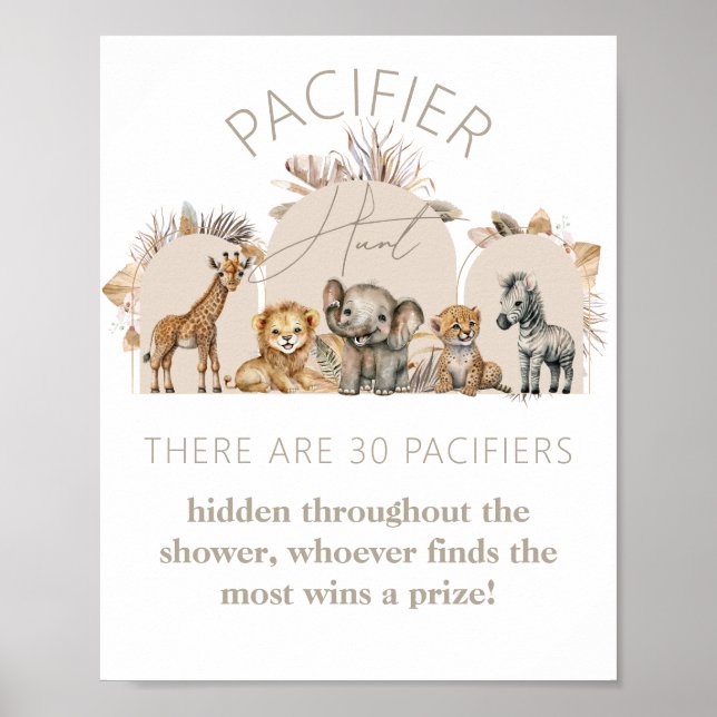 Póster Oh Baby Safari Animals Boho Shower Pacifier Hunt (Frente)