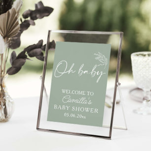 Póster Oh Baby Sage Green Modern Baby Shower