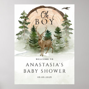 Póster Oh Baby Woodland Watercolor Rústico Signo de bienv