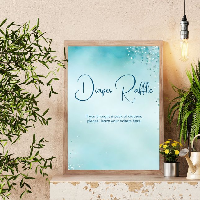 Póster Oh bebé aqua azul baby ducha diaper rafflip (Oh baby aqua blue watercolor baby shower diaper raffle table sign personalized baby shower decor)